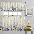 thumbnail image 4 of Ombre Wildflower Farm Eucalyptus Curtain Tier and Valance Set 3 Piece, Retro Floral Berry Branch 3-inch Rod Pocket Window Tier Curtains Valance for Kitchen Living Room, 4 of 9