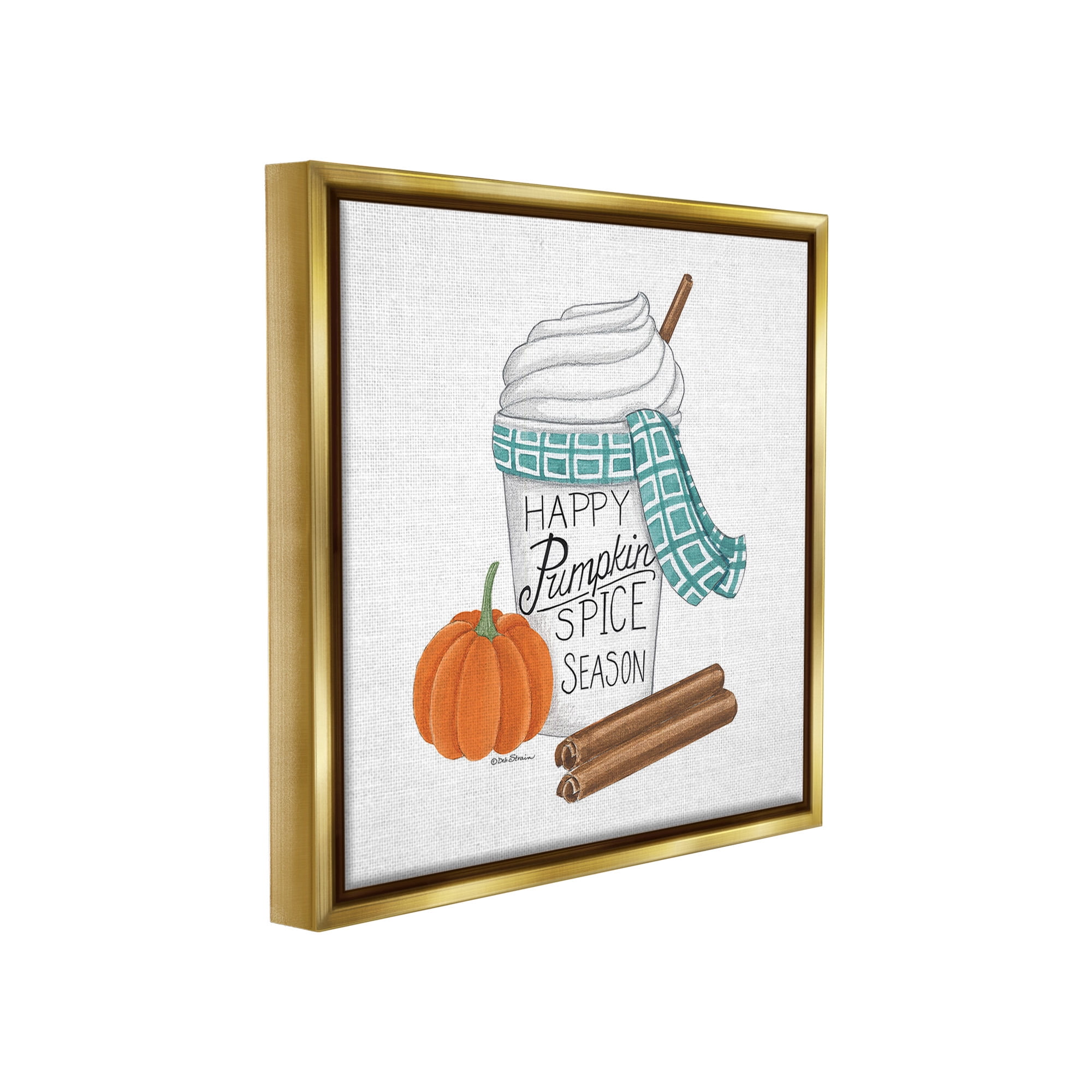 Stupell Industries Pumpkin Spice Season Holiday Painting Gold Floater Framed Canvas Art Print Wall Art, 25 x 25