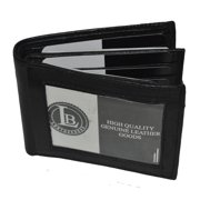 Leatherboss Genuine Leather Bifold Wallet with a Middle Flap and Outside ID Window