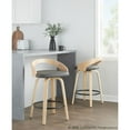 thumbnail image 4 of Grotto 26" Mid-Century Modern Fixed-Height Counter Stool with Swivel in Natural Wood and Grey Faux Leather with Round Black Metal Footrest by LumiSource - Set of 2, 4 of 9