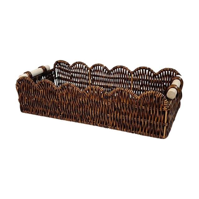 Cesta de Almacenamiento Tejida Rectangular con Asas Resistentes Bandeja para Servir Alimentos Organizador de Pan Decorativo Soporte para Frutas Hechas a Mano Adecuada para Cocina Baño