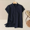 thumbnail image 2 of Linen Shirt for Women Short Sleeve Casual Loose Button down T-Shirt Lapel Neck Summer Beach Tops,Blue,XXL, 2 of 4