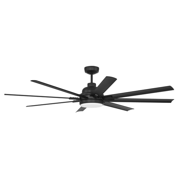 Rush 65 in. Flat Black Finish Outdoor Ceiling Fan, Integrated LED Light & Remote Included