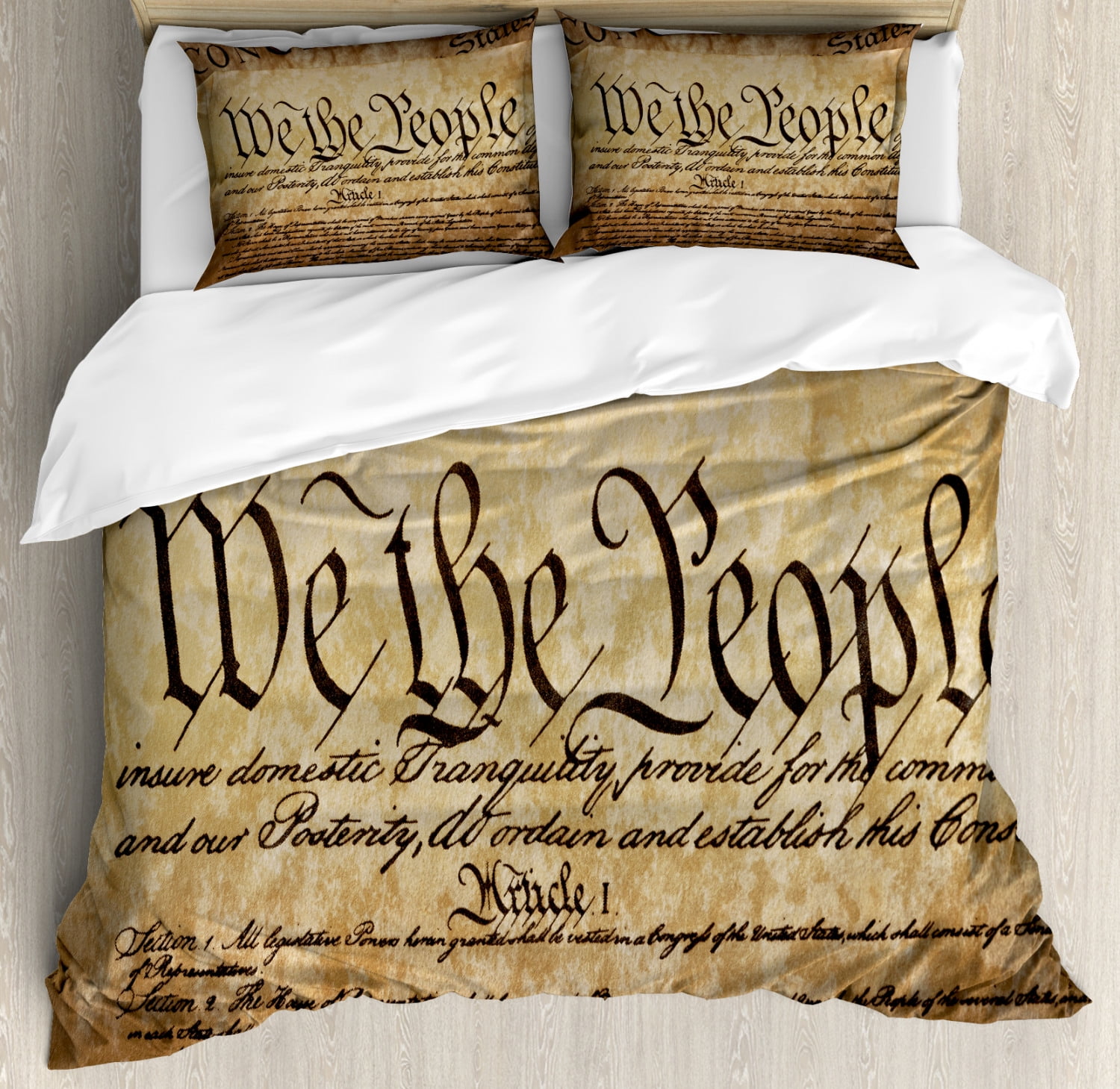 United States Duvet Cover Set Vintage Constitution Text Of