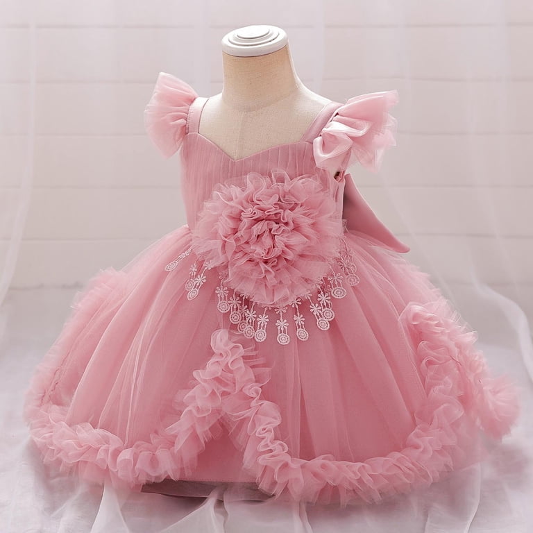 Efsteb Girls Birthday Dress Cute Tulle Formal Wedding Party Ruffle Tutu Princess Dresses (Pink,18 Months)