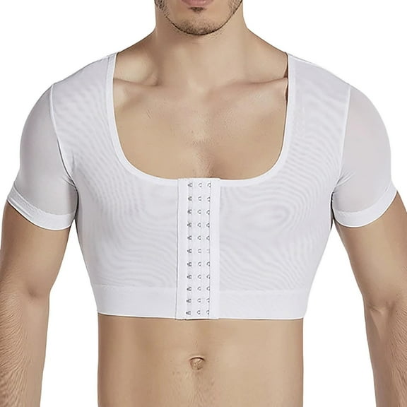 Mens Compression Corset Vest Workout Fajas para Hombres Back Support Gynecomastia Shapewear Tops,White,XL
