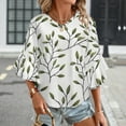 thumbnail image 3 of Green Leaves Seamless Pattern Women's V-Neck Blouse With 3/4 Ruffled Bell Sleeves Casual Top Ladies Blouses, 3 of 7