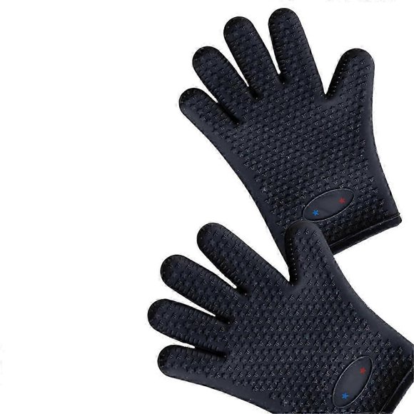 Silicone Oven Mitt Gloves - Heat Resistant Bbq Gloves with Fingers for Grilling or Smoker Pit, Easy Clean