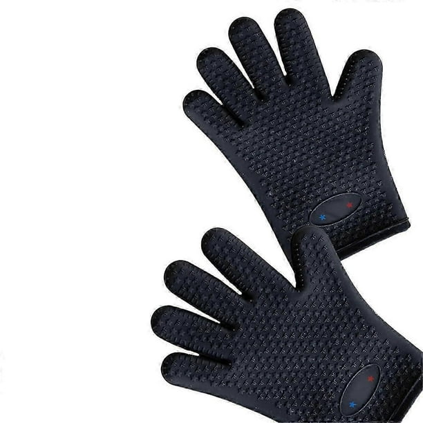 Silicone Oven Mitt Gloves - Heat Resistant Bbq Gloves with Fingers for Grilling or Smoker Pit, Easy Clean