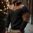thumbnail image 2 of LWavelet Men's Ribbed Fabric Color Block Quarter Zip Pullover - Elbow Patches Casual Fall Winter Top Black 2XL, 2 of 6