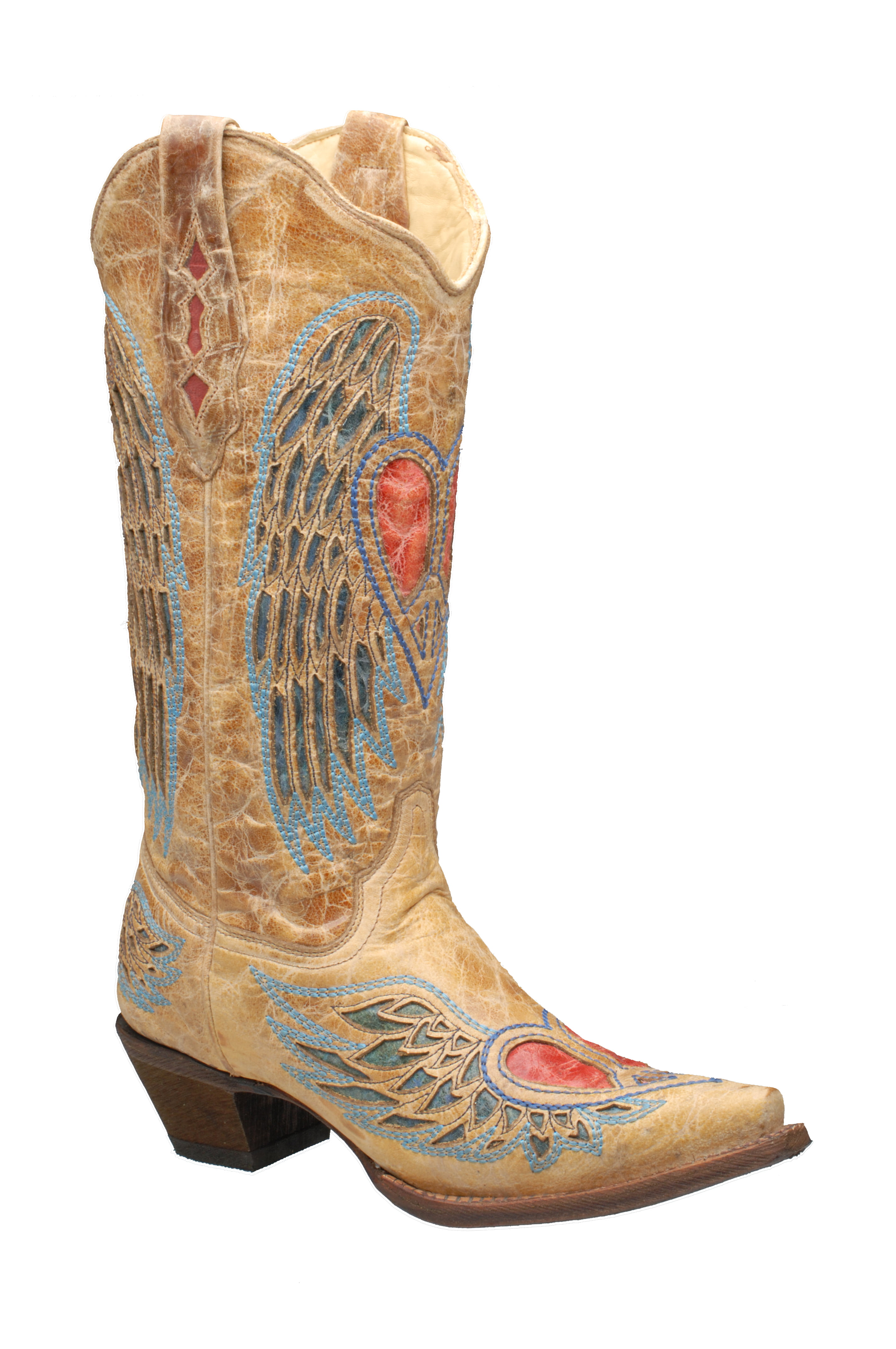 Leather Cowboy Boots Hearts Teal & Tan Boots Vintage Corral Ladies Boots Vintage Western Boots | Angel Wings Size 7.5M