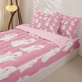 thumbnail image 3 of Manfei Cute Cartoon Ghost Zipper Full Size Comforter Sets with Fitted Sheet and 2 Pillowcases, Halloween Theme Zipper Bedding Set, Pink White Cream,Pink Reversible,4-Piece, 3 of 6