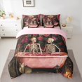 thumbnail image 2 of Manfei Romantic Couple Skull Twin Bedding Sets 7-Piece for Adult, Vintage Pink Rose Flower Bedding Comforter Set, Halloween Theme Reversible Sheet Sets, Ultra Soft Home Decor, 2 of 7