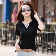thumbnail image 6 of Sarapandan T Shirt V Neck Short Sleeves Slim Fit Pure Color Soft Comfortable Cotton Polyester Women Summer Tees for Daily Black XL, 6 of 7