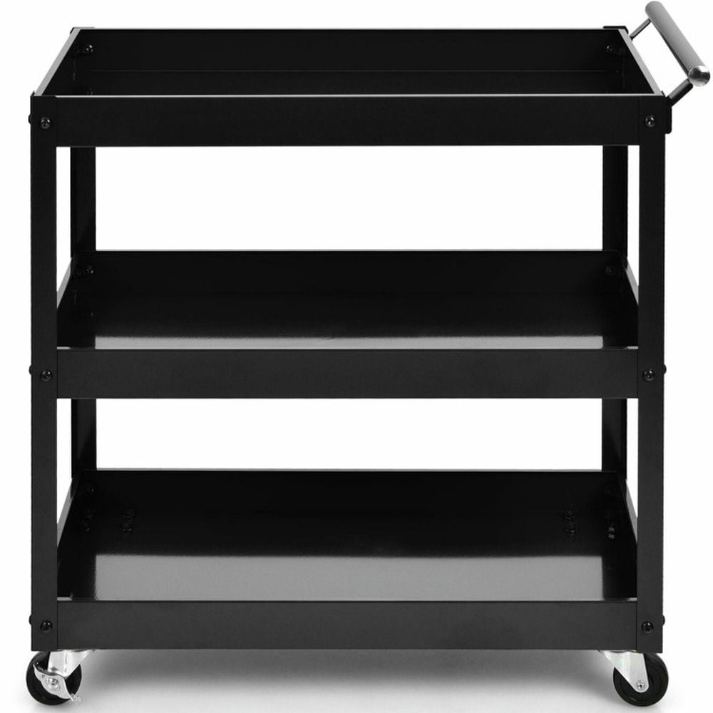 Finihen Rolling Cart, Kitchen Island Cart, 3-Tier Utility Cart Metal Storage Service Trolley, for Kitchen, Dining Room, Black