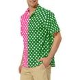 thumbnail image 4 of INSPIRE CHIC Men's Summer Polka Dots Patchwork Short Sleeves Button Down Shirts S Pink Green, 4 of 6