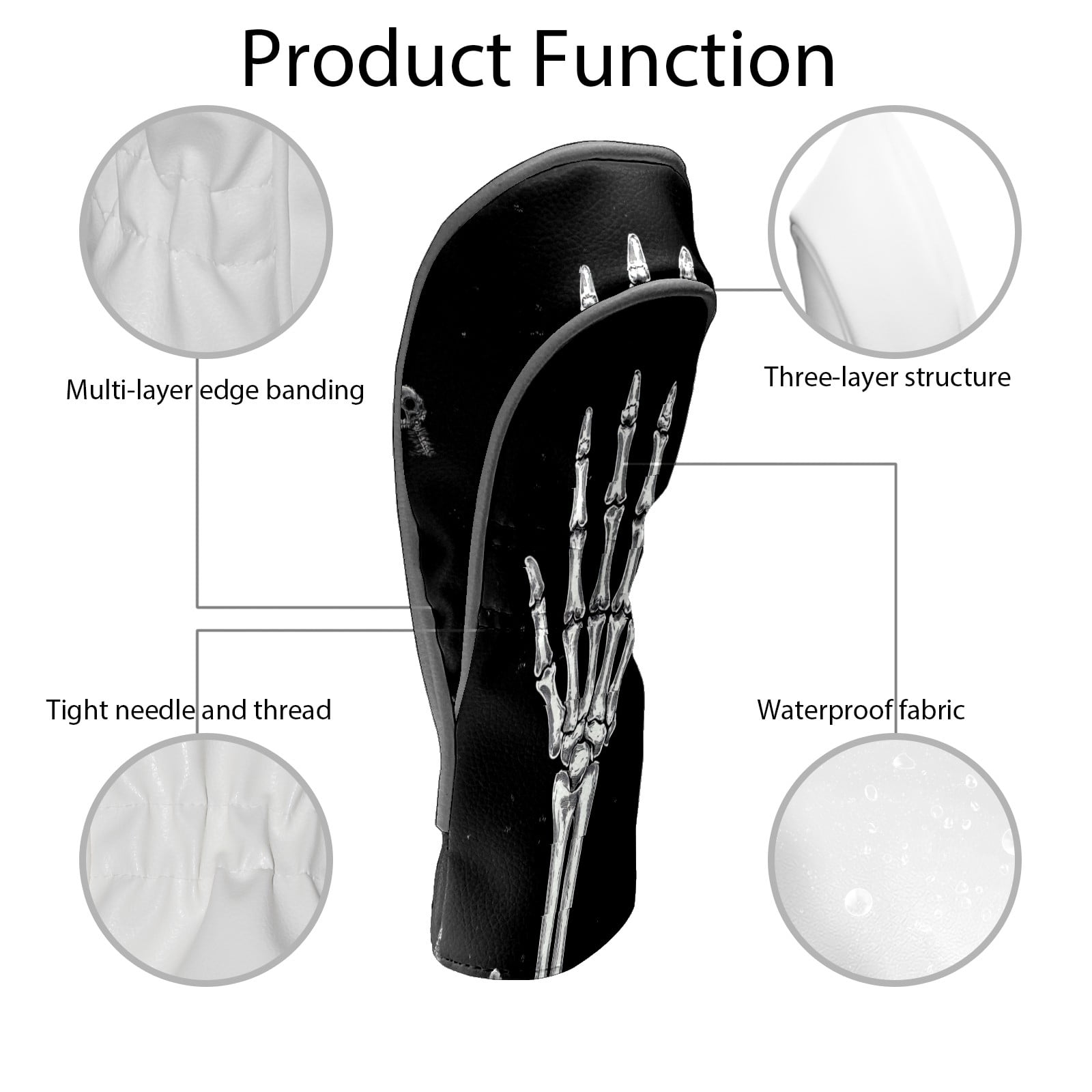 Golf Club Covers PU Leather Waterproof Head Covers for Fairway Woods Hybrids Hand Bones