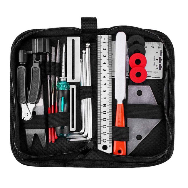 Guitar Repair Maintenance Tool Kit, Musicians Care Kit 3 in 1 String Winder Leveling with Bag for Ukulele Bass Mandolin