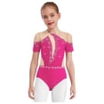thumbnail image 1 of vastwit Combinaison de Danse Ballet à Manches Courtes avec Strass pour Filles, Rose Vif 6, 1 of 6