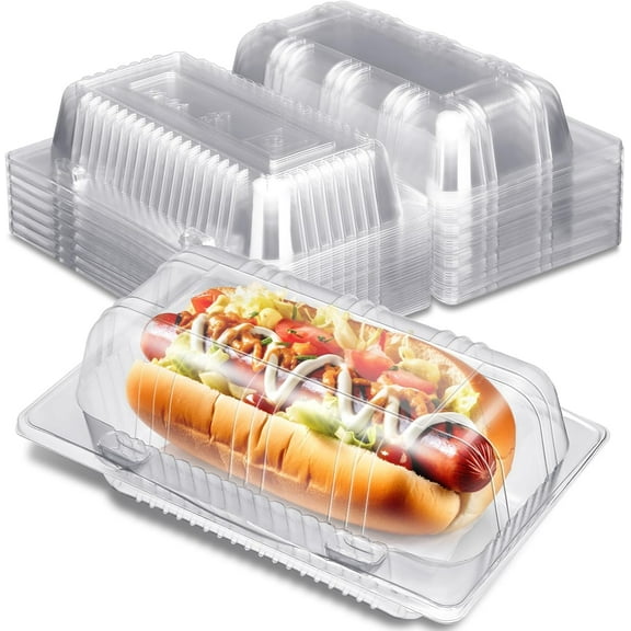 60 Pcs Clear Plastic Hot Dog Tray with Hinged Lid 6.34 x 3.86 x 2.44 Inch Hot Dog Container Disposable Clamshell Take out Containers Cake Slice Containers for Bakery Dessert Salads