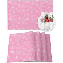 Christmas Placemats Set of 4 White Snowflake Christmas Placemats for Dining Table Pink Table Mat Winter Holiday Home Party Kitchen Table Decorations
