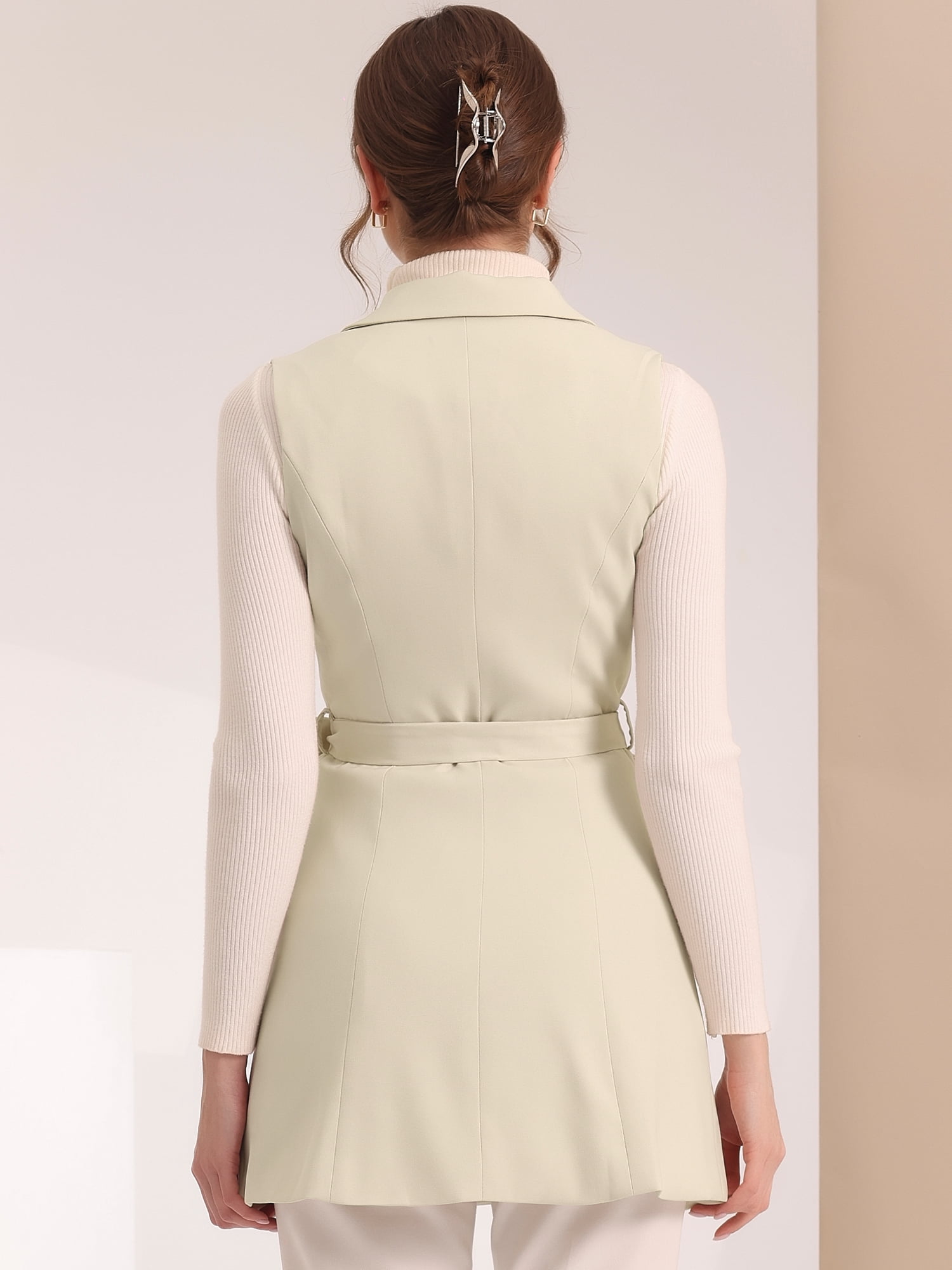 DARING DIVA Women's Lapel Collar Trench Vest Double Breast Long Blazer S Apricot