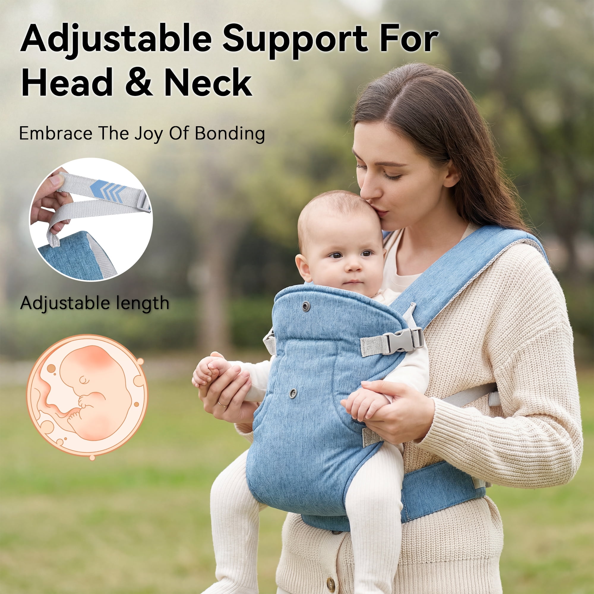 RUPOUN Baby Carrier, Convertible Soft & Cool Baby Carrier, 4-Position, Blue, for Child, Infant, Newborn