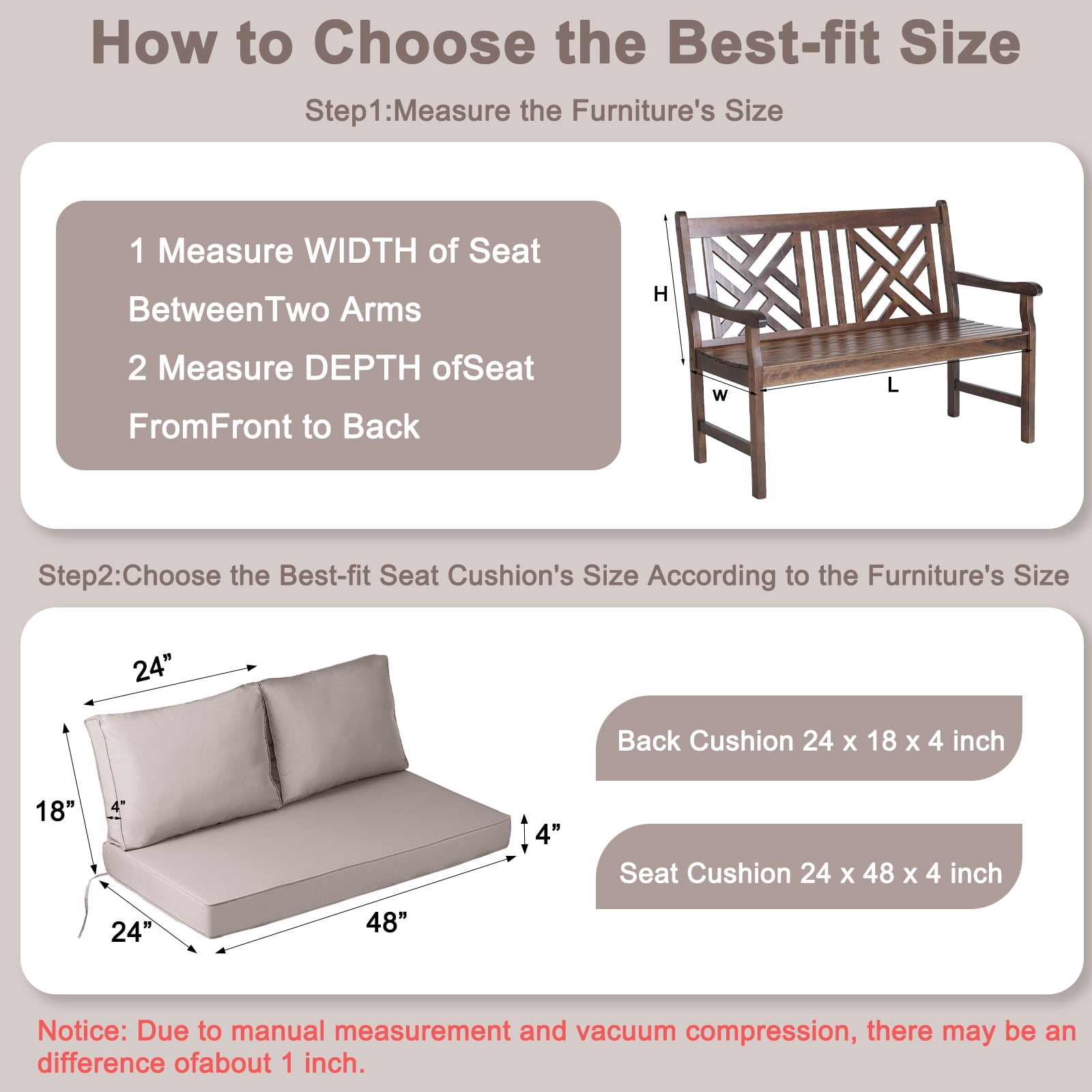 XXLYY Outdoor Loveseat Cushions, 48" x 24", Waterproof Fade Resistant Seat and Backrest Cushion Set for Patio Furniture