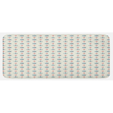 

Anchor Kitchen Mat Maritime Pattern with Sea and Little Red Hearts Romance Love Ocean Plush Decorative Kitchen Mat with Non Slip Backing 47 X 19 Blue Red White by Ambesonne