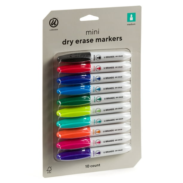 U Brands Mini Dry Erase Markers, Medium Tip, Assorted, 10 Count, 4686U