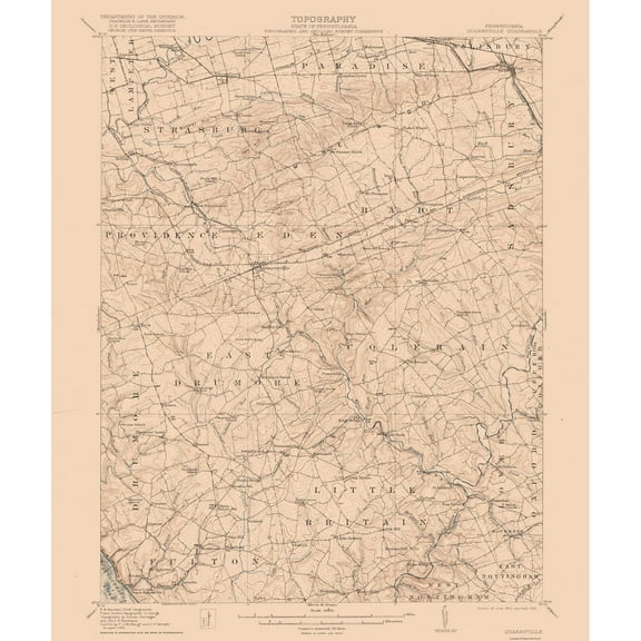 Topographical Map - Quarryville Pennsylvania Quad - USGS 1912 - Vintage Wall Art