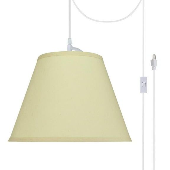 Aspen Creative 72186-21 One-Light Plug-In Swag Pendant Light Conversion Kit with Transitional Hardback Empire Fabric Lamp Shade, Off White, 13" width