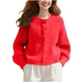 thumbnail image 4 of Women's Sweater Long Sleeve Crewneck Button Down Solid Chunky Knit Cardigan Outwear Red S, 4 of 9