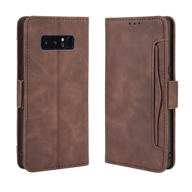 Case for Samsung Galaxy Note 8 Cover Adjustable Detachable Card Holder Magnetic closure Leather Wallet Case - Brown