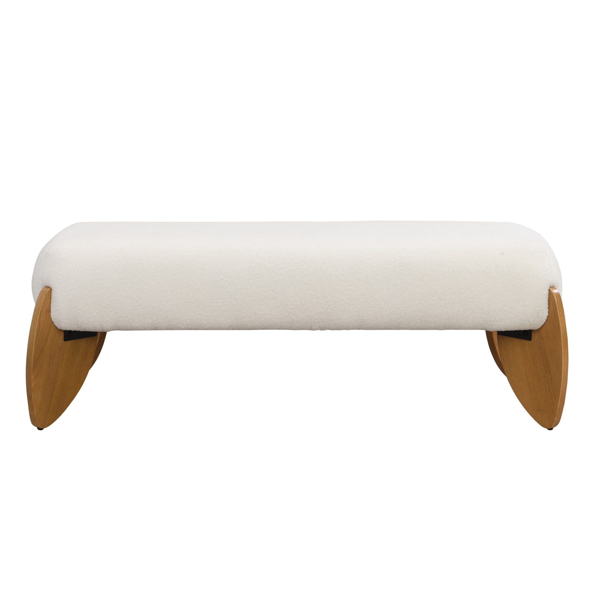 Aukfa Boucle Ottoman Bench with Wooden Legs, Upholstered Accent Bench for Living Room, Bedroom, or Hallway