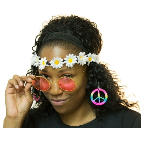 Groovy Hippie Instant Dress Up Kit Includes Headband, Glasses and Earrings