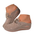 thumbnail image 3 of Rokment Womens Buckles Orthotic Clogs with Arch Support Trendy Casual Suede Closed Toe Platform Wedges Mid Heels Mules Backless Sandals for Ladies Summer Fall Khaki Size 7, 3 of 9