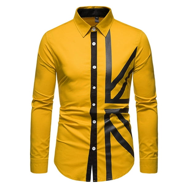 jovati Dress Shirts for Men Long Sleeve Men Casual Colorblock Cowboy Long Sleeve Band Collar Turndown Dress Shirts