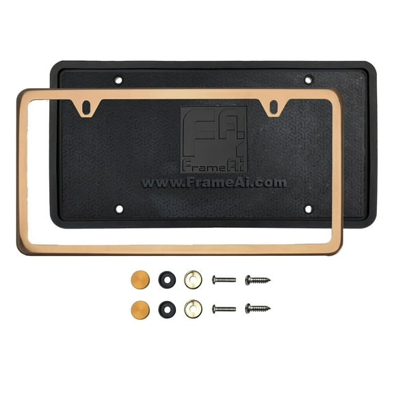 KA Depot Silicone Back Guard Two Holes Slim License Plate Holder Rose Gold Chrome Polish Mirror License Plate Frame T304 Stainless Steel   Metal Screw Caps