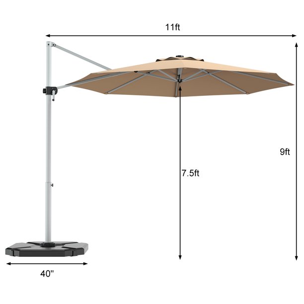 gymax 11ft patio offset hanging cantilever umbrella 360 degree tilt Kingdom with Base Large Curvy Outdoor Aluminum Umbrella w/ 360 Rotation, UV Resistant Canopy for Patio, Garden, Backyard, Aqua Blue : Patio, Lawn & Garden It can effectively block the glare sunlight with its large shading area and works well with water Gymax 10 ft. Metal Market