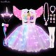 thumbnail image 3 of 2024 Vestido de princesa con tutú de unicornio brillante para niñas, vestidos brillantes con luces LED, diadema con alas, disfraz de escenario para fiesta de Halloween para niñas, 3 of 5