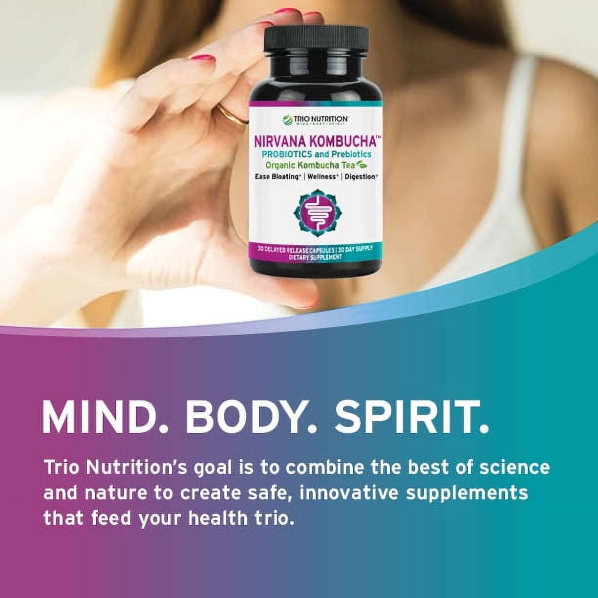 Trio Nutrition Nirvana Kombucha | Billions of Multi-Strain Probiotics, Prebiotic & Organic Kombucha Tea | Eases Bloating, Digestive & Immune Support for Men & Women | Supports PH Balance*