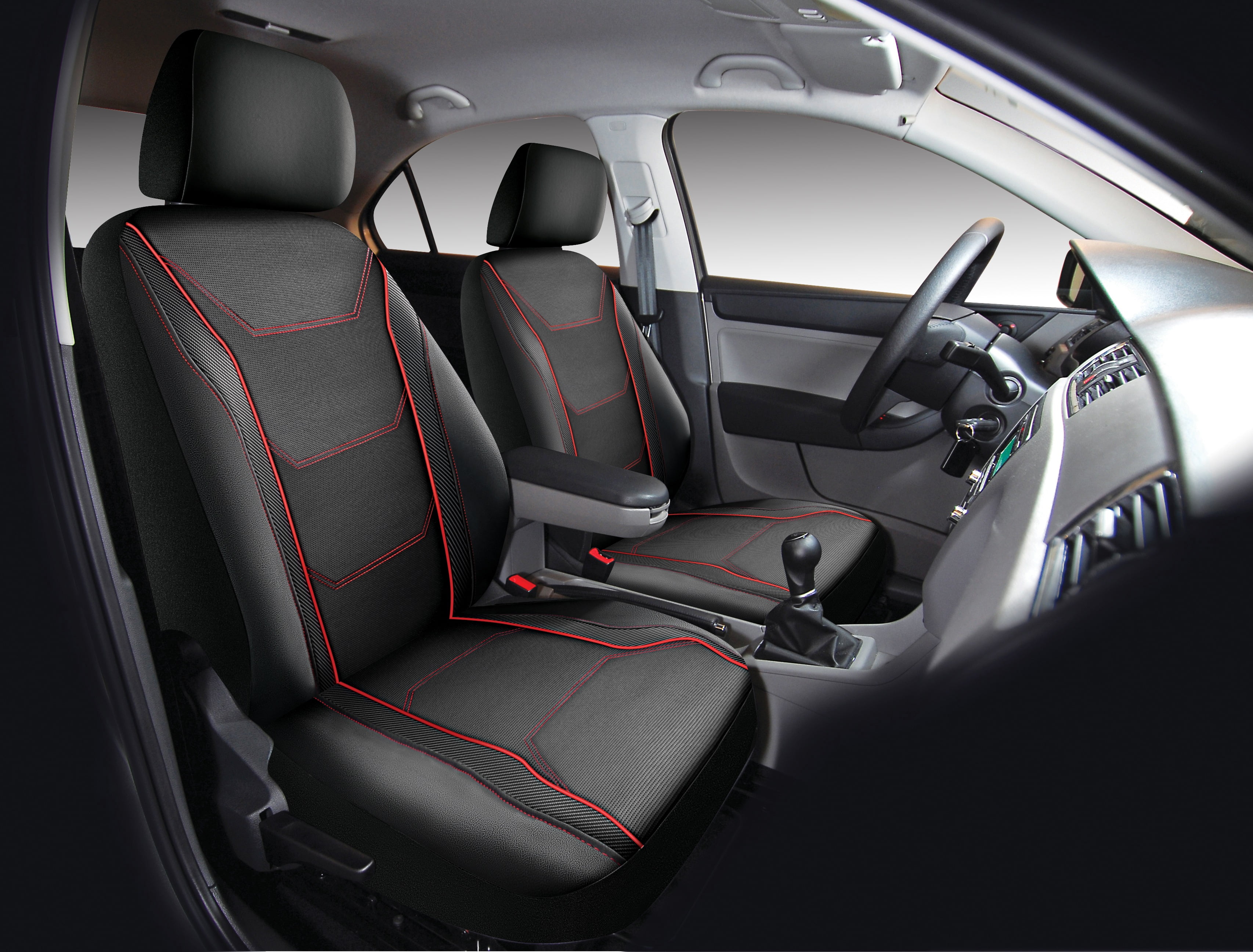 Auto Drive 5-Piece Car Seat cover kit Carbon Fiber Black with Red Piping