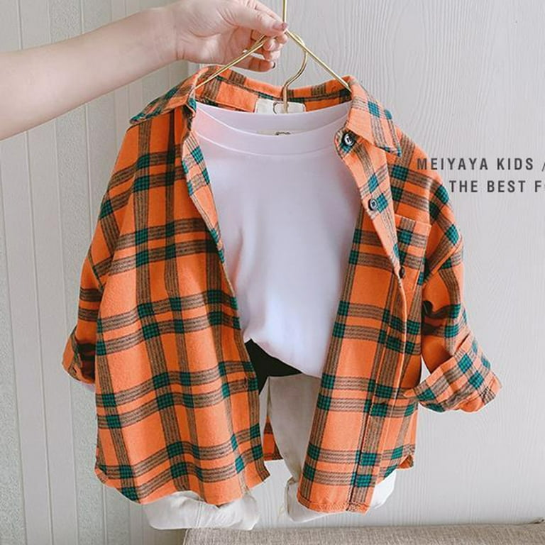 toddler boy orange plaid shirt