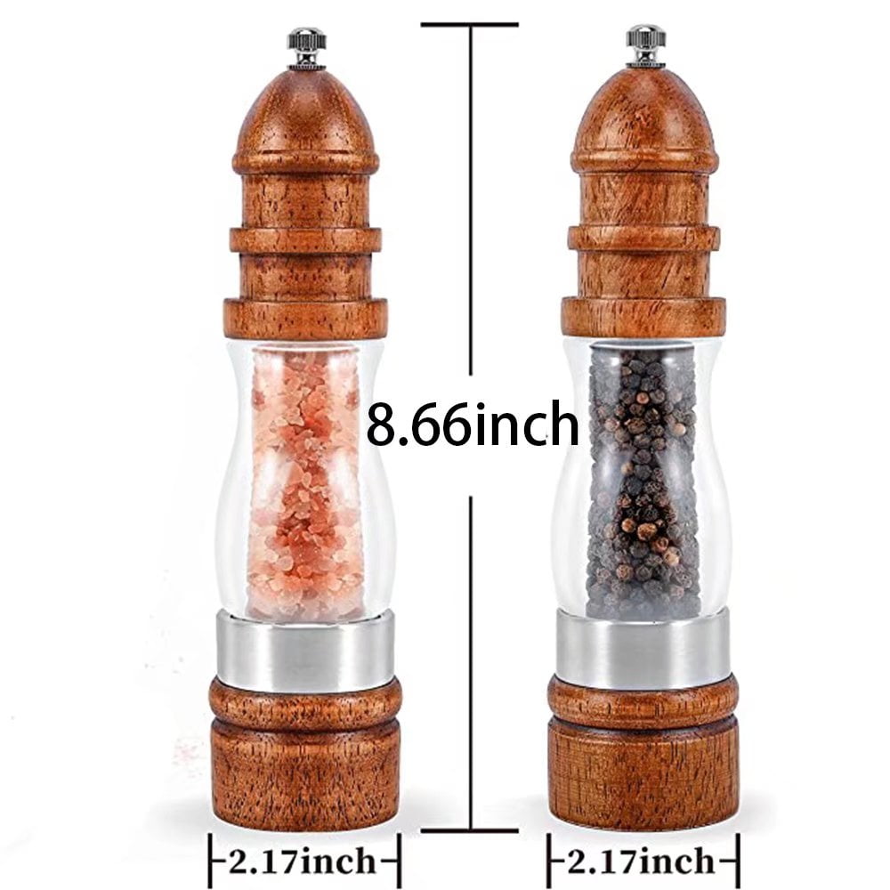 Home Wooden Salt Spice Container Pepper Mill Grinder Shaker Wood Color 8 Inch-Pack of 2