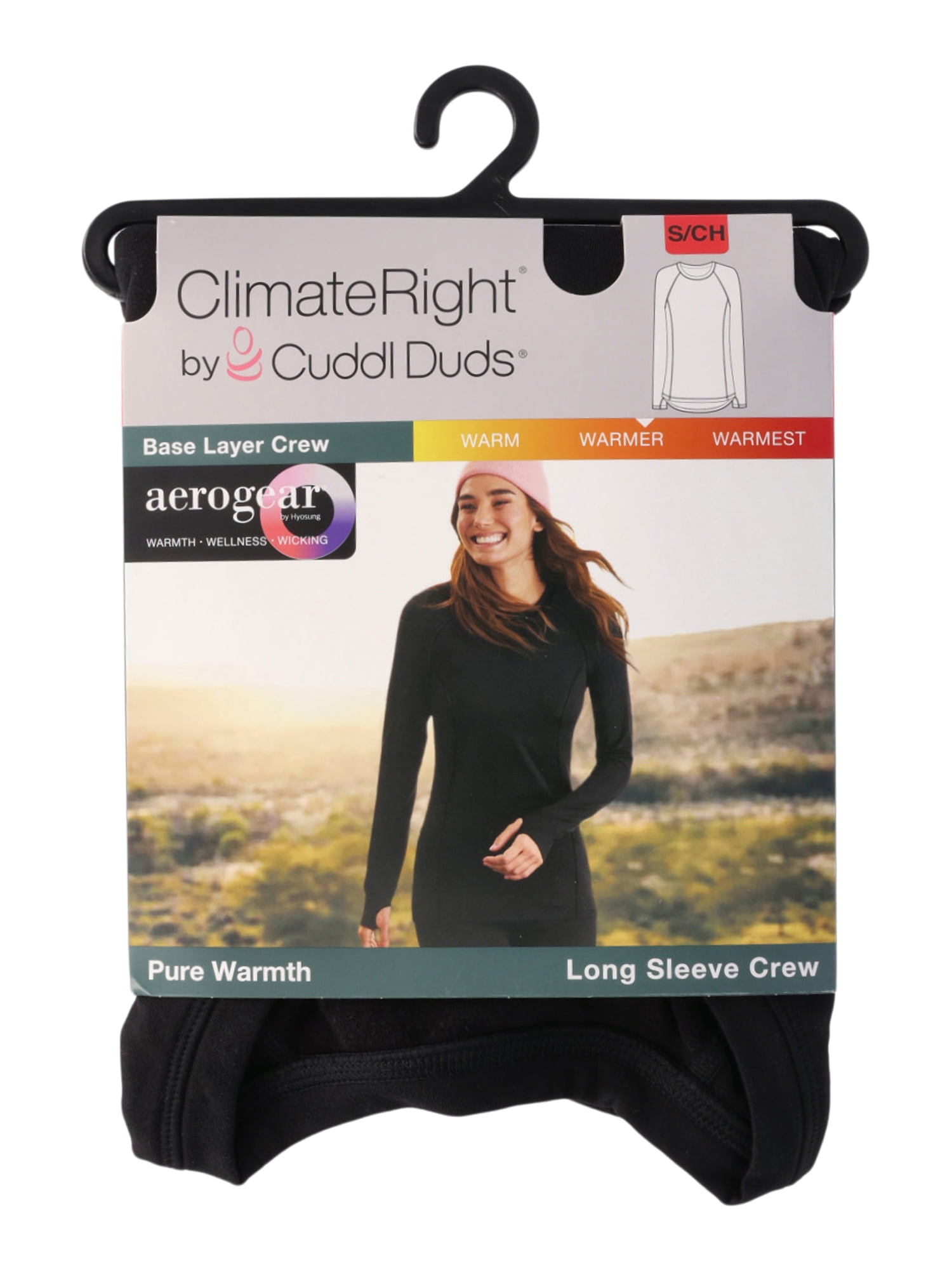 ClimateRight by Cuddl Duds Women's Pure Warmth Long Raglan Sleeve Crew Neck Base Layer Top, Sizes XS to XXL