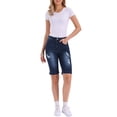 thumbnail image 2 of INSPIRE CHIC Capri Denim Pants for Women's Cuffed High Waist Ripped Distressed Jeans S Dark Blue, 2 of 6