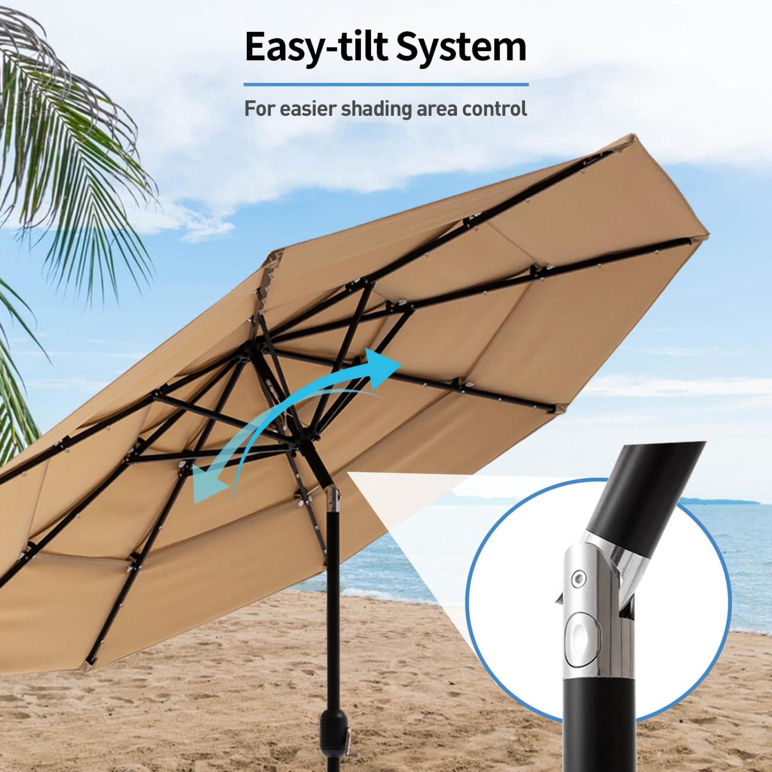 COSIEST 10FT Solar LED Patio Umbrella with Crank Lift,8-Rib Aluminum Outdoor Umbrella for Garden/Pool