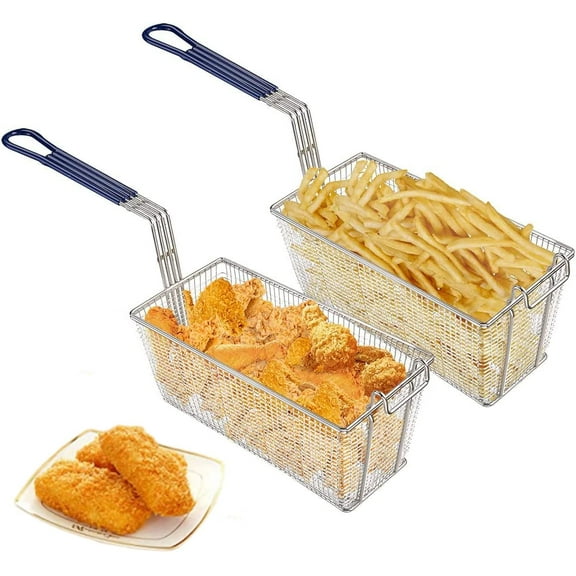Deep Fryer Basket, Non-Slip Handle Heavy Duty Nickel Plated Iron Construction Chip Basket, Commercial Restaurant Kitchen Frying Chips Fish Sausages (2Pcs 13" x 6" x 6")