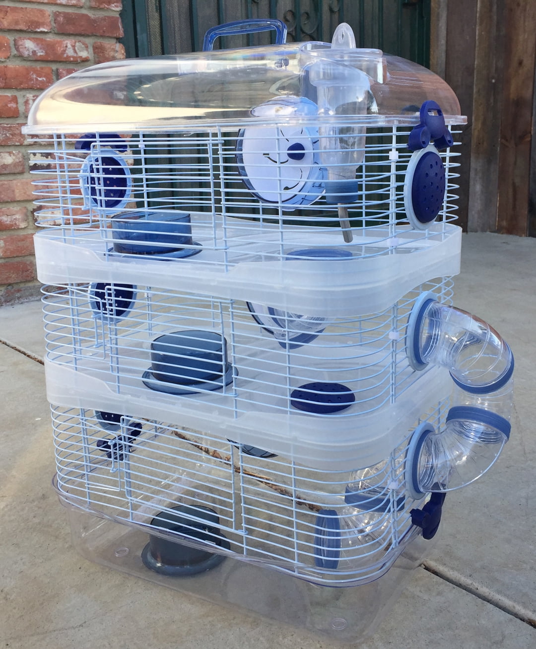 Blue Acrylic Clear Expansible and Customizable 3-Solid Story Acrylic Clear Hamster Home Habitat Mouse Home House Cage For Rodent Gerbil Mice Rat With Accessories